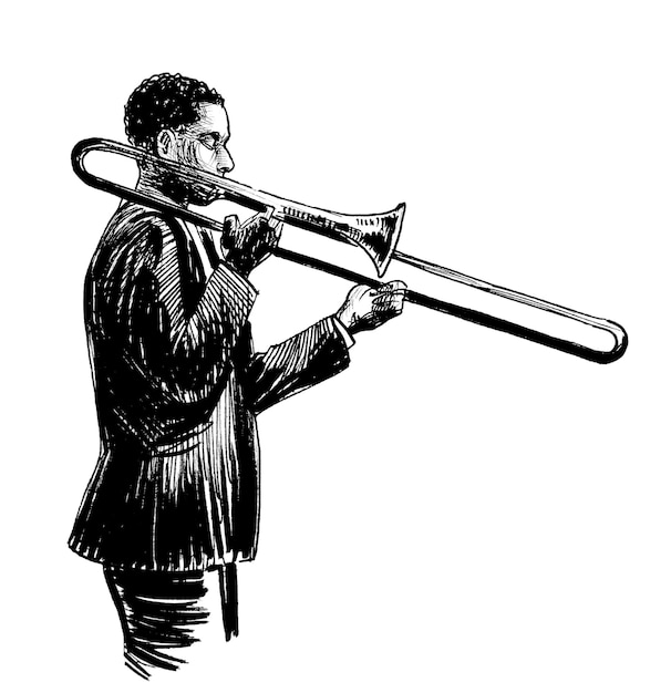 Un dessin d'un homme jouant du trombone