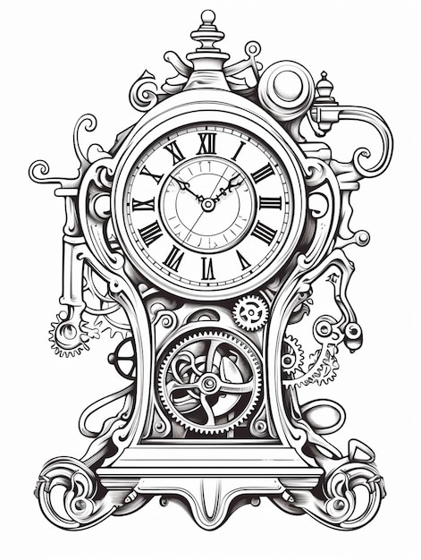 Photo un dessin d'une horloge avec des engrenages et un cadran d'horloge génératif ai