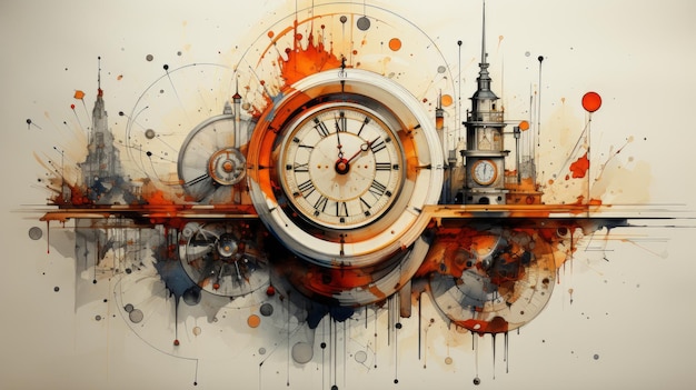 Photo dessin d'une horloge avec des lignes artistiques
