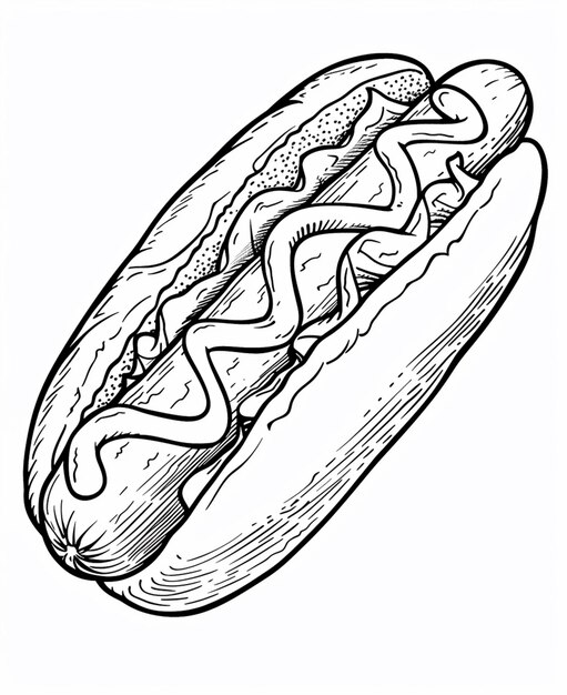 Photo un dessin d'un hot-dog avec de la moutarde et du ketchup