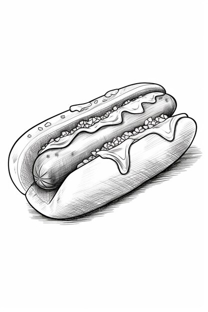 dessin d'un hot-dog avec de la moutarde et du ketchup