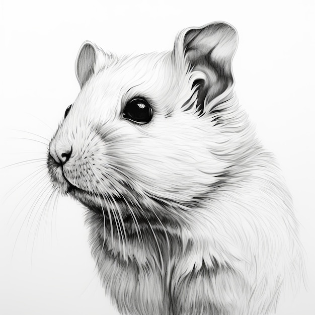 Un dessin hyperréaliste de hamster en noir et blanc avec des lignes détaillées