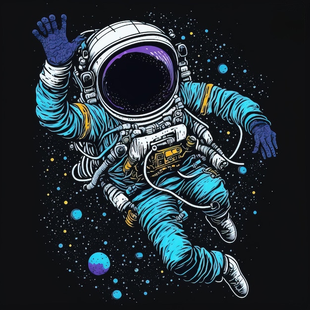 dessin d'illustration d'astronaute mignon dans l'espace ai génératif
