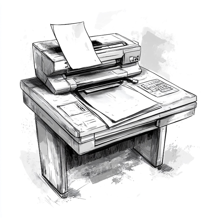 Photo un dessin d'une imprimante avec un papier dessus