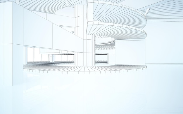 Dessin intérieur blanc architectural abstrait d'une maison minimaliste avec de grandes fenêtres 3D