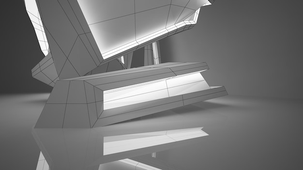 Dessin intérieur blanc architectural abstrait d'une maison minimaliste avec de grandes fenêtres 3D