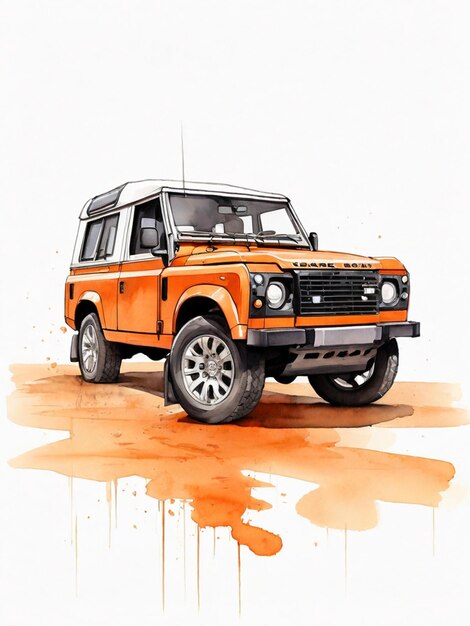 un dessin d'une jeep orange avec