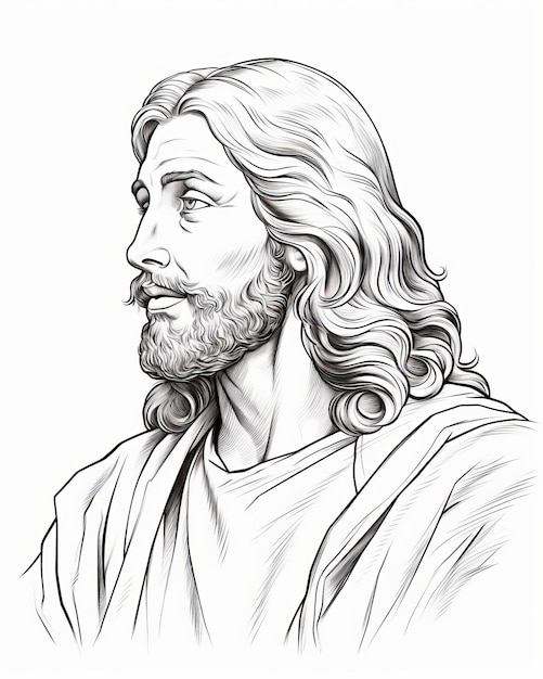 un dessin de Jésus avec les cheveux longs et la barbe
