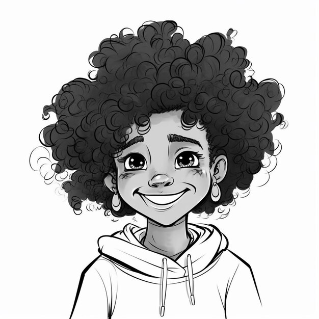 un dessin d'un jeune garçon avec de grands cheveux afro