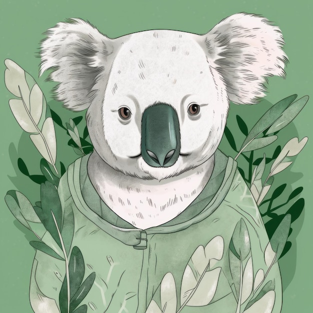 Un dessin d'un koala dans une chemise verte image générative ai