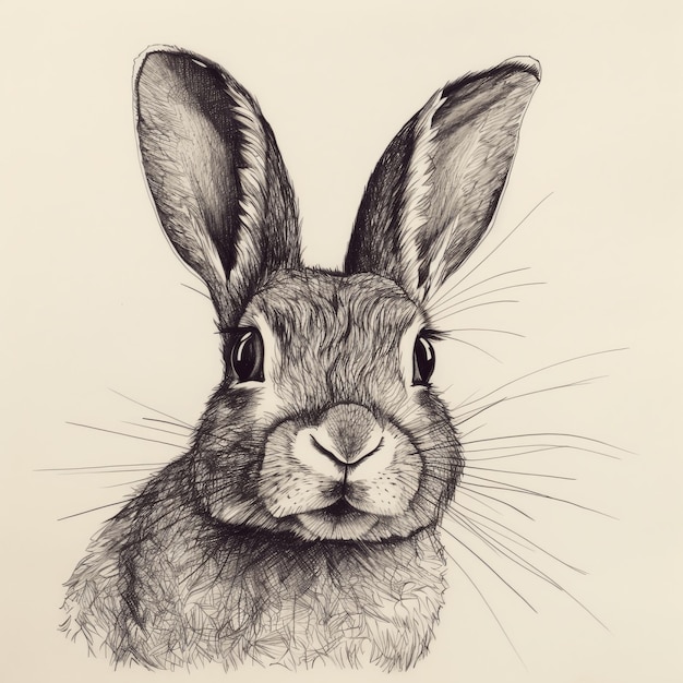 Dessin d'un lapin fait au crayon avec un lièvre lapin