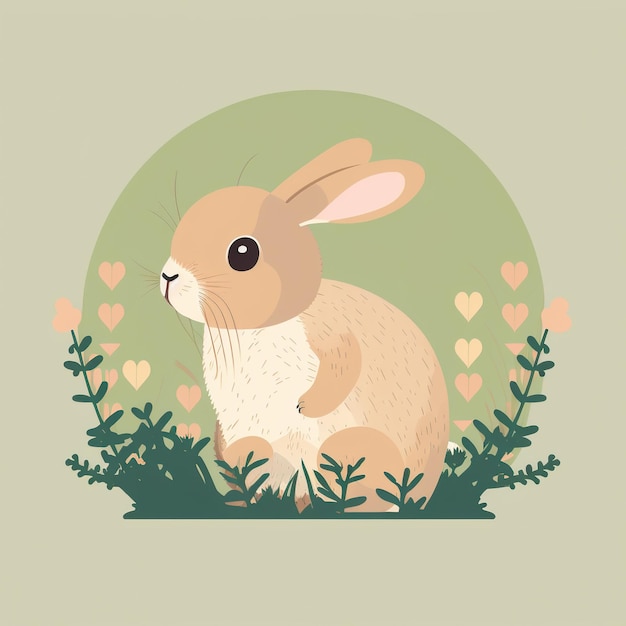 Dessin De Lapin Avec Des Fleurs Sur Fond Vert Le Concept De L'ia Générée