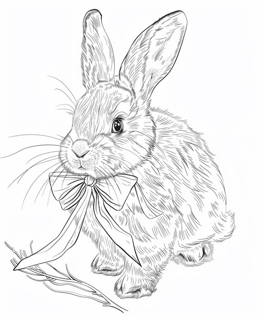 Photo un dessin d'un lapin avec un nœud papillon sur son cou