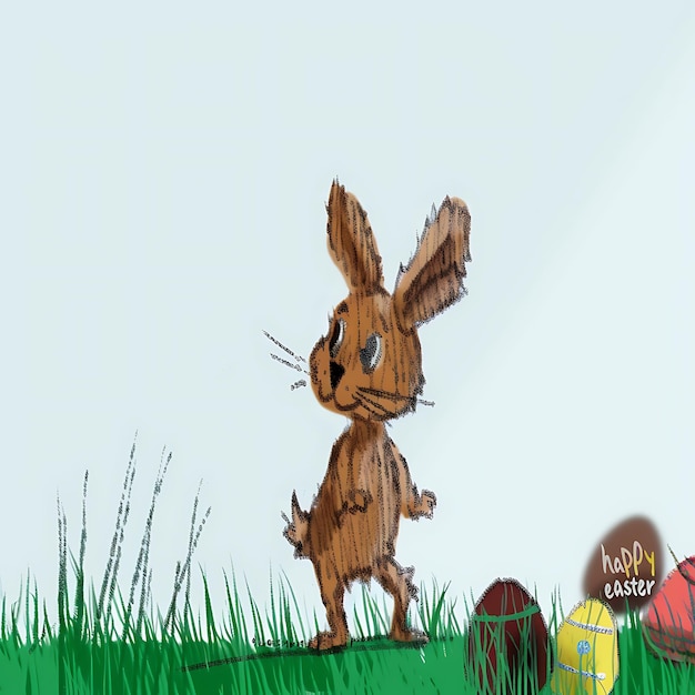 un dessin d'un lapin avec un signe qui dit Pâques dessus