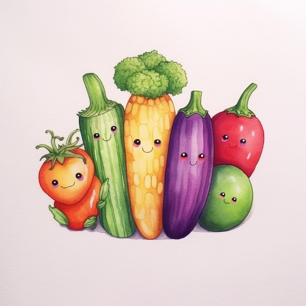 Un dessin d'un légume avec un visage qui dit " légumes ".