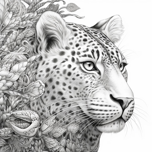 Un dessin d'un léopard avec un serpent sur son dos
