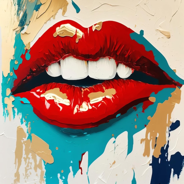 Photo dessin des lèvres avec de la peinture ia générative