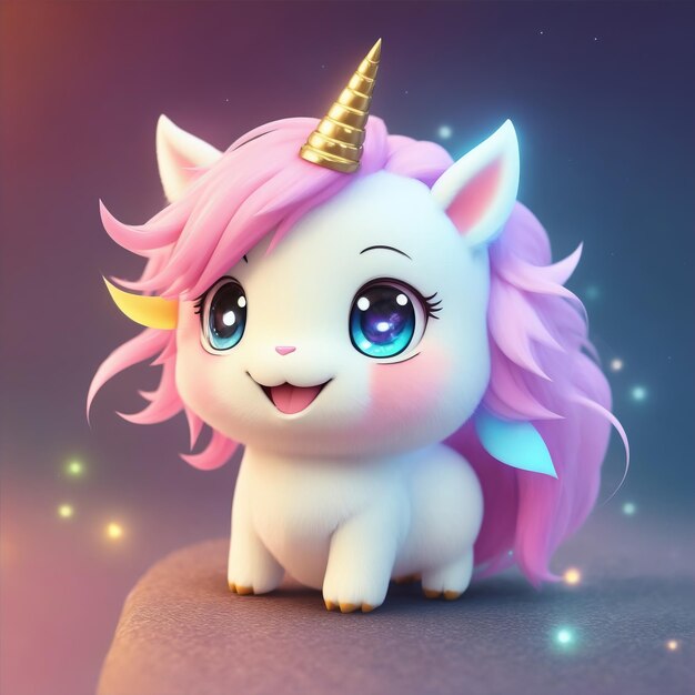 Photo dessin de licorne 3d illustré et mignon