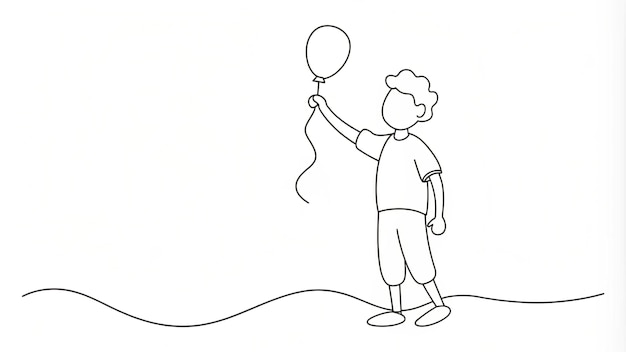 Dessin en ligne continue d'un enfant tenant un ballon