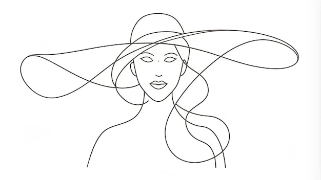 Un dessin en ligne continue d'une femme avec un chapeau