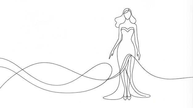 Dessin en ligne continue d'une femme habillée pour des projets artistiques