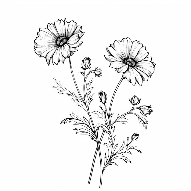 Dessin de ligne minimaliste d'un Snapdragon Flo en forme de chrysanthème