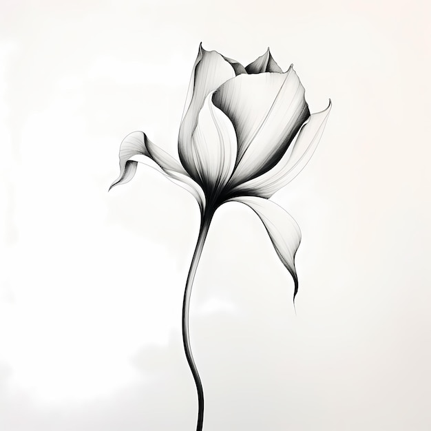 un dessin en ligne d'une tulipe en noir et blanc