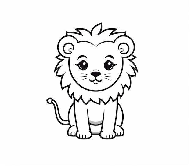 Un dessin d'un lion assis avec un fond blanc ai génératif