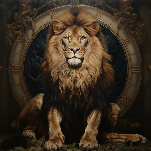 un dessin d'un lion avec une couronne d'or dessus
