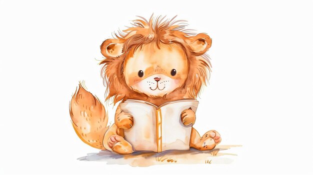 Photo un dessin d'un lion lisant un livre