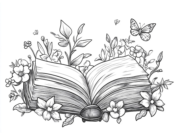 Photo un dessin d'un livre avec des papillons et des papillons