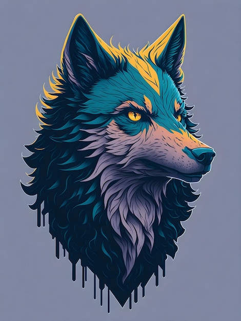 un dessin d'un loup avec une crinière jaune