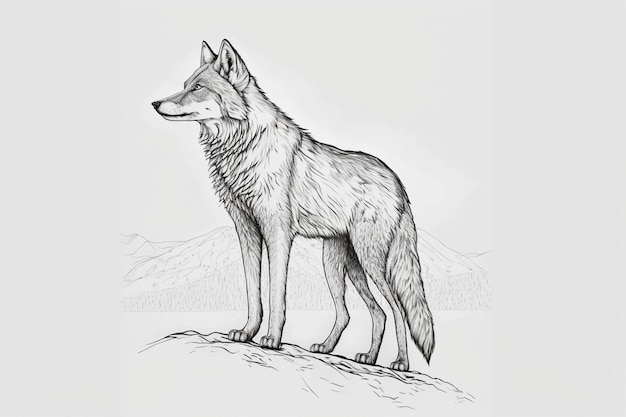 Dessin de loup dans le paysage de montagne générative ai