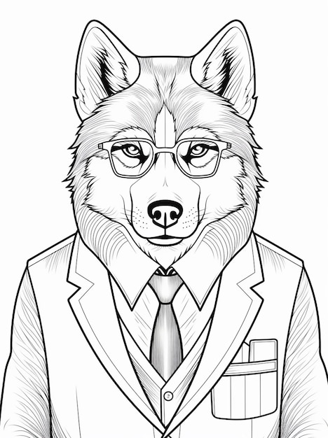 Photo un dessin d'un loup portant un costume et une cravate ai générative