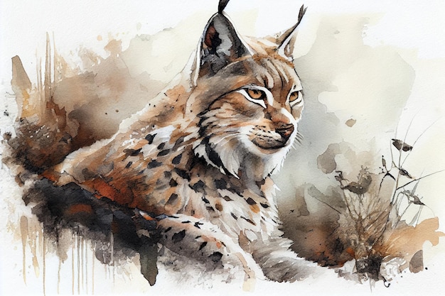 Dessin de lynx avec un peu d'aquarelle ai générative