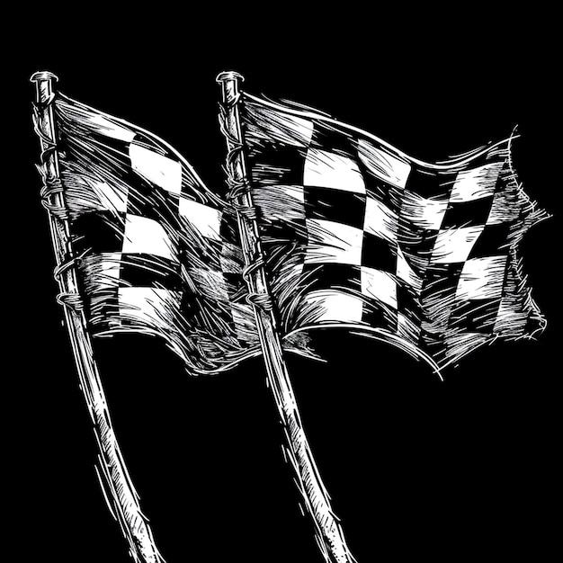 Photo dessin à la main en charbon de deux drapeaux de course à carreaux