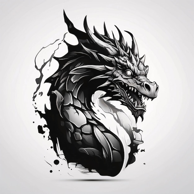 Dessin à la main dessin de dragon féroce croquis crayon charbon de bois graphite style dessin illustration