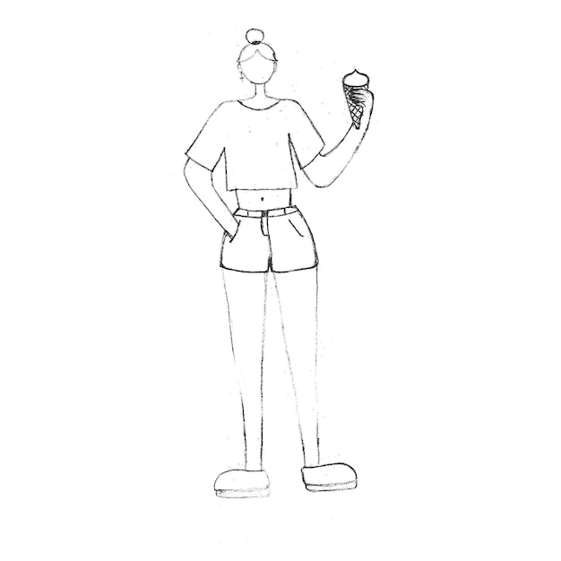 dessin à la main d'une jeune fille dans un style à la mode