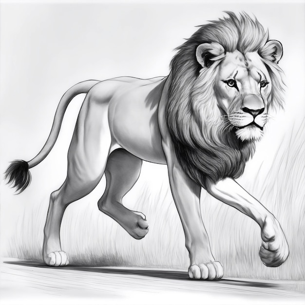 Dessin à la main d'un lion debout