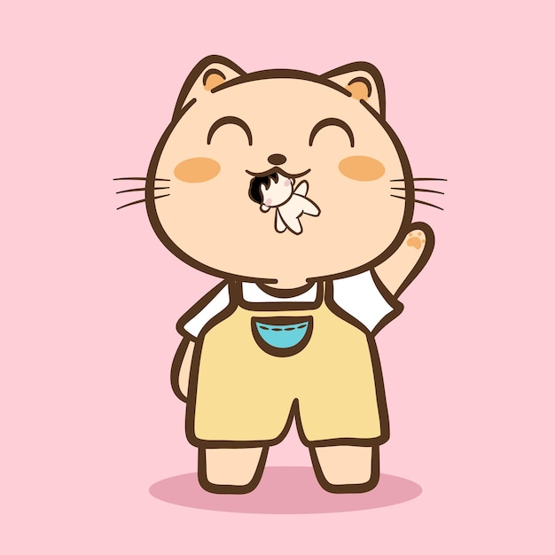 Dessin à la main d'un mignon personnage de dessin animé Cat and Rabbit sur fond coloré