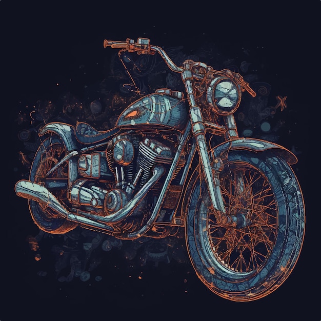 Dessin à la main d'une moto sur fond noir