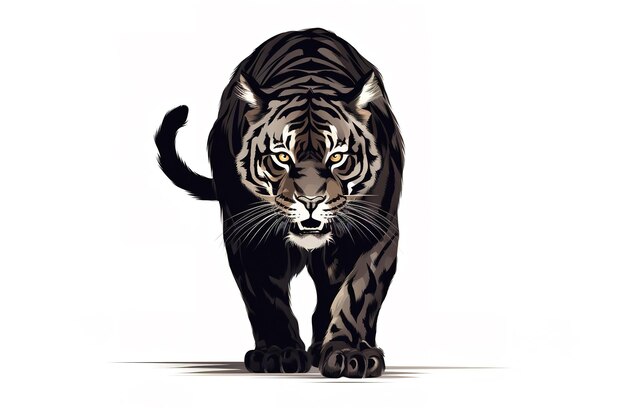Dessin de la main d'un tigre noir sur fond blanc Illustration d'animaux sauvages AI générative
