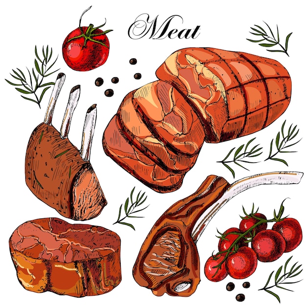 Photo dessin à la main de la viande