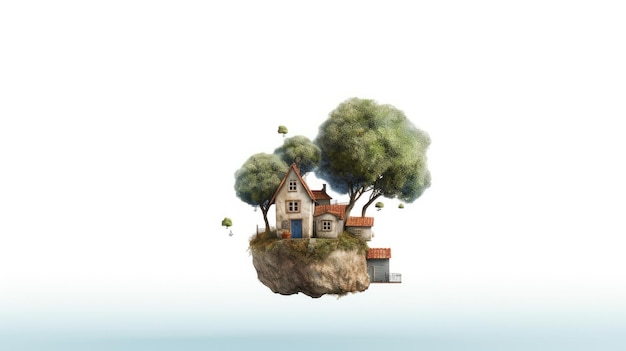 un dessin d'une maison avec un arbre au sommet.