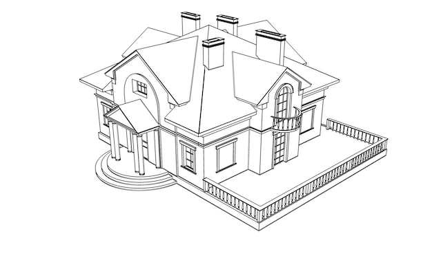 Un dessin d'une maison avec une cheminée et une cheminée.