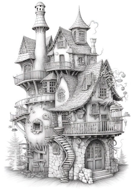 un dessin d'une maison fait par l'artiste d'un conte de fées.