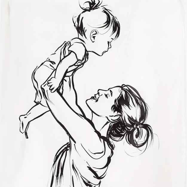 un dessin d'une mère et de son bébé avec un dessins d'une femme avec un bébé dessus