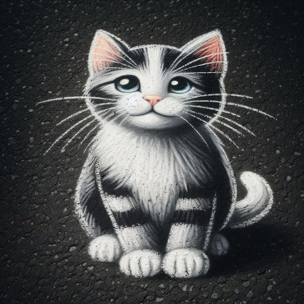 Dessin d'un mignon chat sur l'asphalte