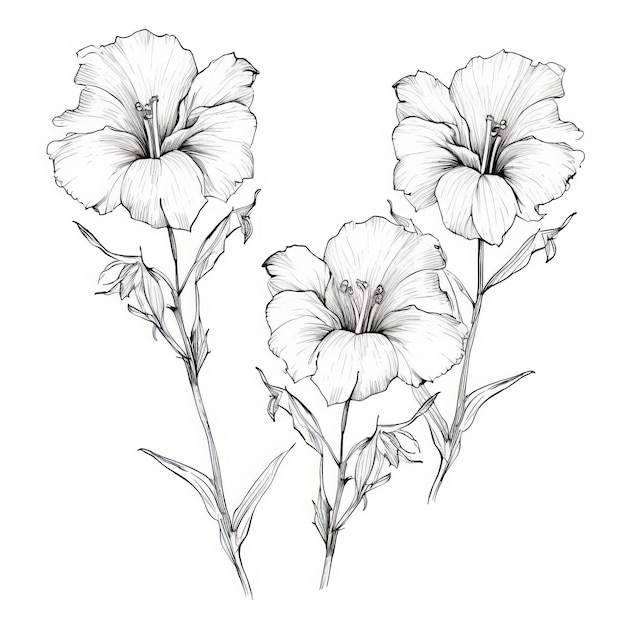 Un dessin minimaliste de fleurs en forme d'hibiscus