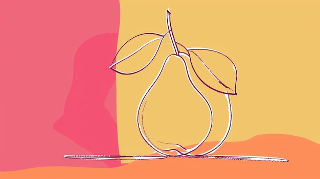 Photo dessin minimaliste d'une poire dans un style à la mode la poire est placée sur un fond rose et jaune et est dessinée avec quelques lignes simples